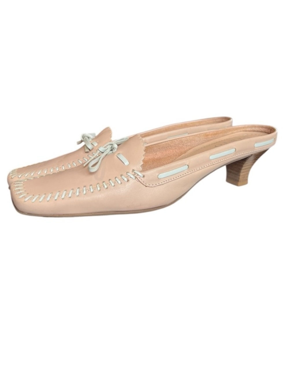 Franco Sarto 8.5 Pink Kitten Heel Mules Square Toe Leather Feminine Balletcore